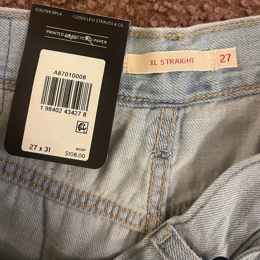 NWT Levi's XL Baggy Straight Jeans Light Wash Blue Size 27x31 Tie Waist Y2K - Picture 5 of 12